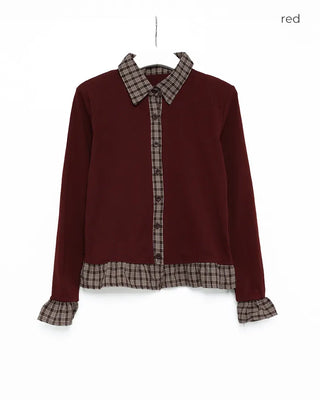 Checked frill cardigan
