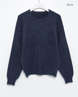 Round neck ribbed raspberry shoulder knit