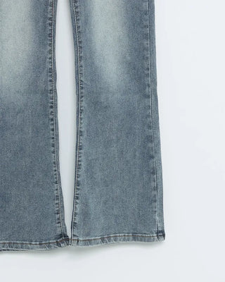 Washed denim bootcut pants