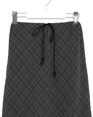Checked drawstring long skirt