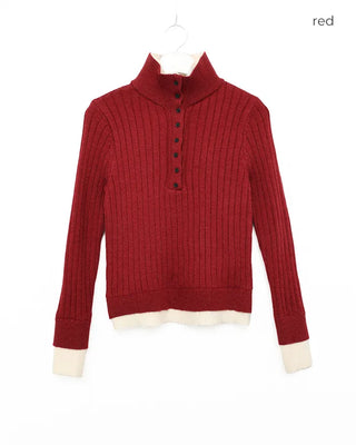 High-neck layered button knit