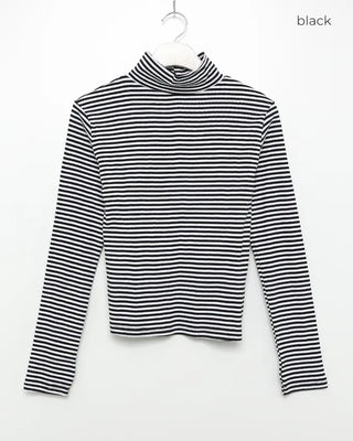 Half-neck striped long-sleeve T-shirt