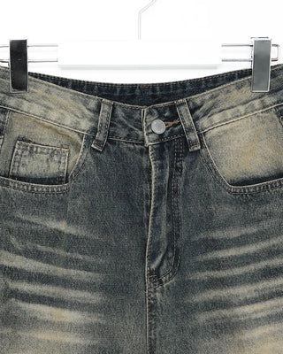 Vintage Whisker Washed Straight Denim Pants