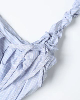 Striped half-moon shirred bag