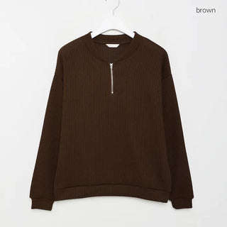 Semi-zip ribbed cardigan