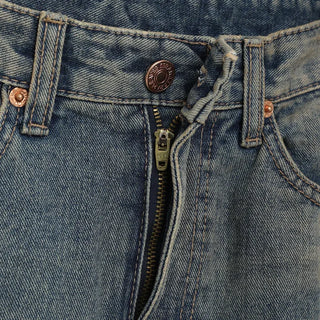 Stitched flared long denim skirt