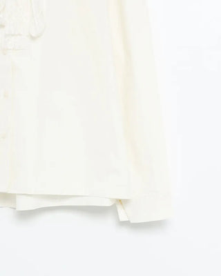 Lace tie set V-neck cotton blouse