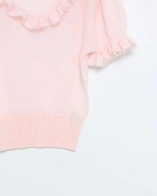 Frill neckline short-sleeved knit