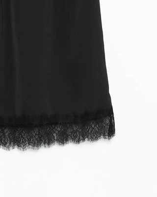 Fringe Lace Hem Easy Satin Skirt
