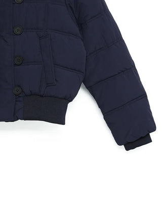 Loop button attached fur hood short down jacket