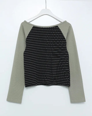 Striped Henley Neck Long T-Shirt