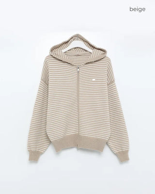 Striped Loose Fit Knit Hooded Parka