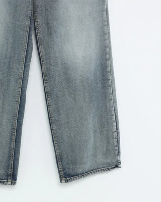 Washed denim pants with double back pockets