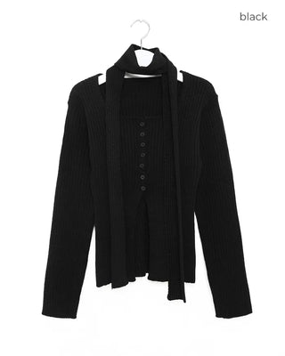 Ribbed cardigan and scarf set