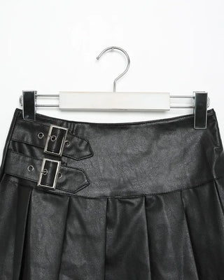 Buckle-point pleated mini skirt