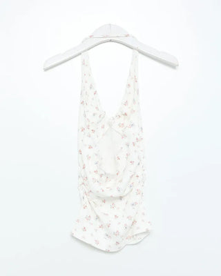 Mini Flower Ribbon Halter Neck Sleeveless