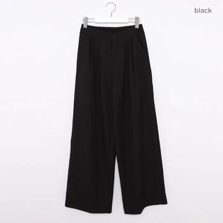 Double-pleated wide-leg slacks