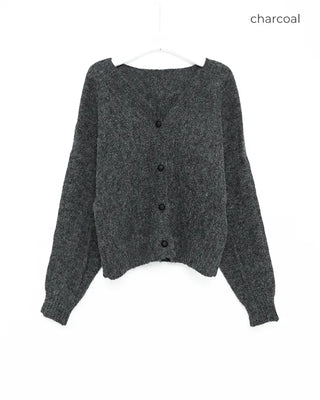 V-neck loose-fitting knit cardigan