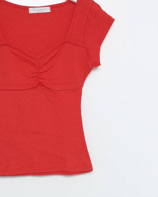 Punching Shirring Short-Sleeve T-Shirt