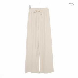 Velour wide-leg elastic waist pants