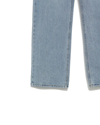 Semi-wide long denim pants