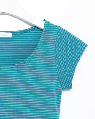 U-neck striped short-sleeved T-shirt