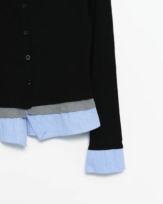 Shirt-layered cardigan