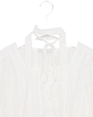 Neck tie & square neck half-button peplum
