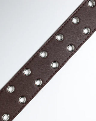 Double eyelet square buckle leather belt