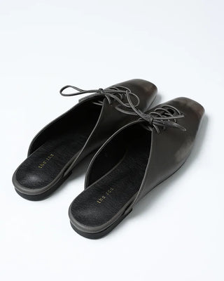 Lace-up square-toe leather flat mules