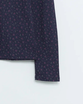 Flower Henley Neck Pointelle Long T-Shirt