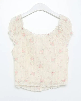 Frill puff sleeve short-sleeved blouse