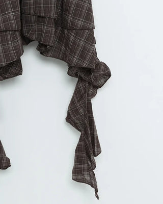 V-neck checkered ruffle camisole