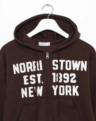 EST.1892 Patch Cropped Double Zip Hoodie