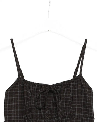 Shirred check sleeveless mini dress