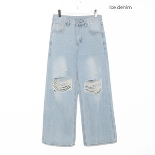 Distressed denim pants