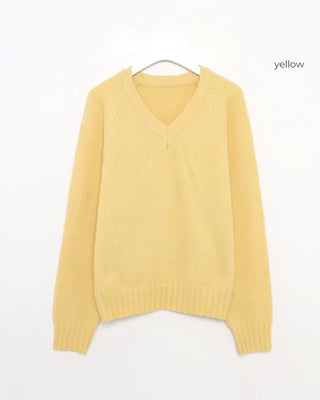 V-neck stitched raglan knit sweater