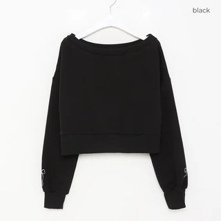 Sleeve Ribbon Off-Shoulder Sweatshirt