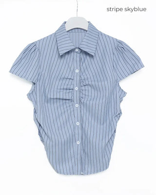 Front shirred short-sleeved shirt