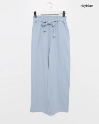 Wide-leg pants with waist ribbon