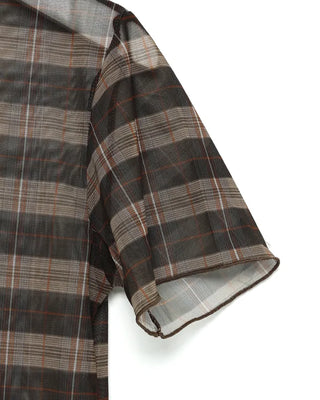 Checkered sheer short-sleeved T-shirt