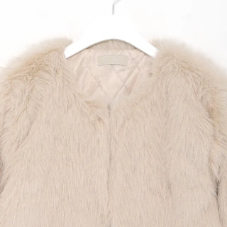 Round neck fur jacket