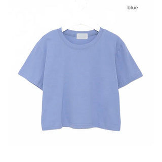 Round cropped short-sleeved T-shirt