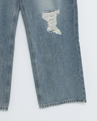 Distressed wide-leg denim pants