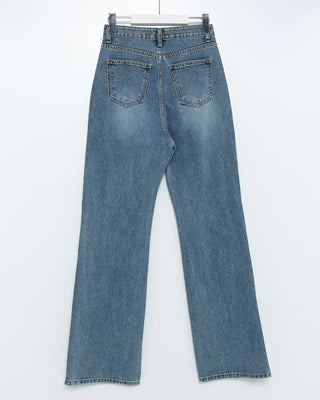Washed straight denim pants