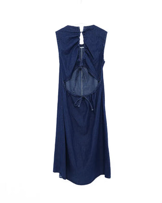Back-slit denim long dress