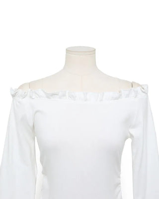 Frilled off-shoulder cropped t-shirt