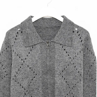 Perforated Collar Knit Zip-Up