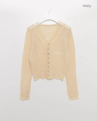 Lace-point V-neck cardigan