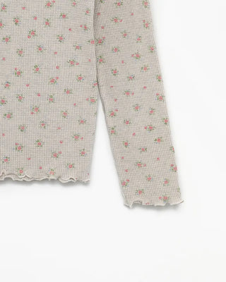 Mini Flower Scallop Point Waffle Long T-Shirt